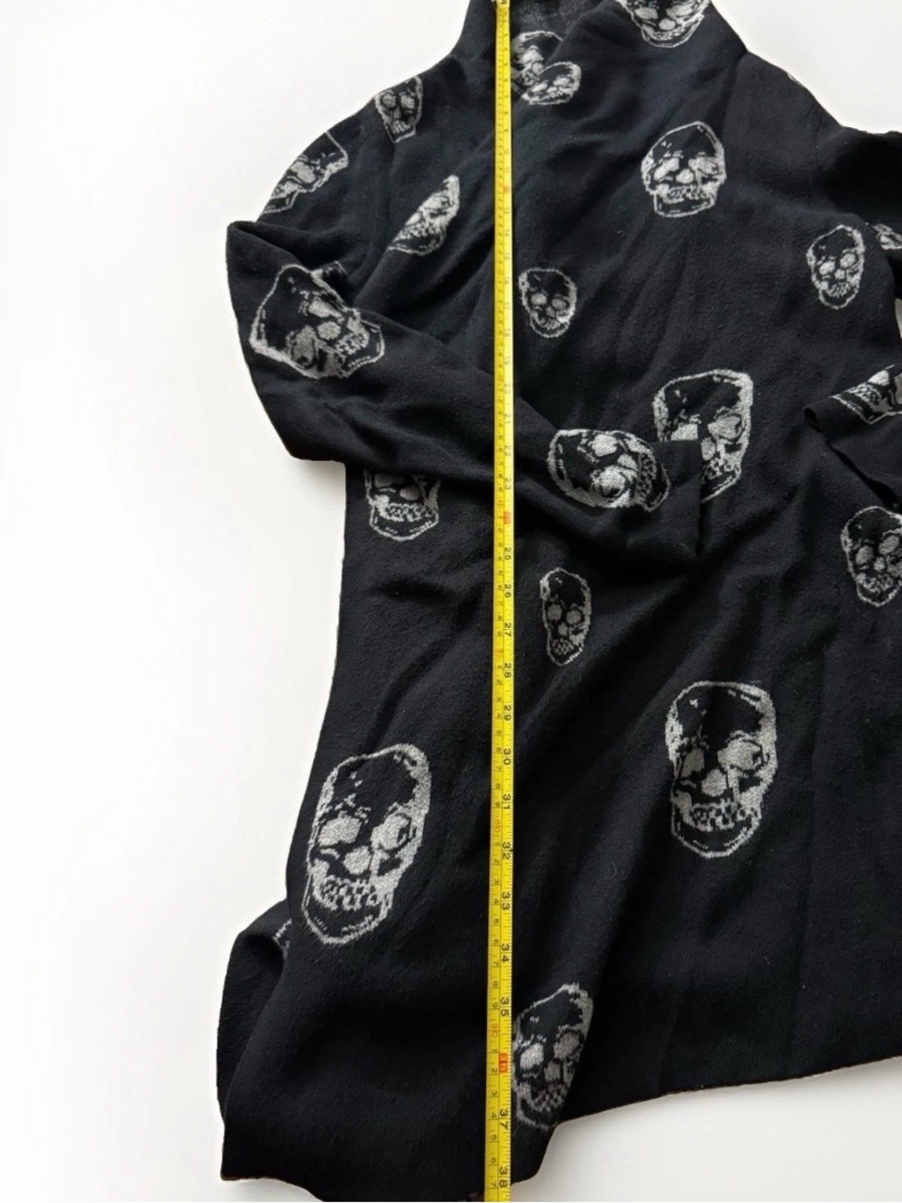 Marled Womens M Skull Cardigan Black Goth Halloween Waterfall Draped Sweater - Picture 8 of 9